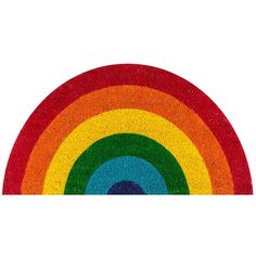 a door mat with a rainbow design on the front and sides, against a white background