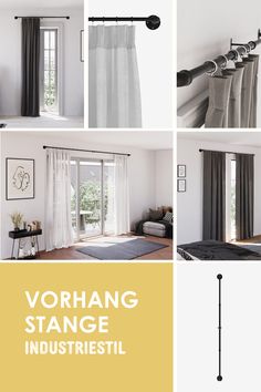 an image of curtains in different styles and colors with the words vorhang strange industrial