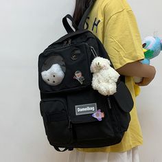 Harajuku Style Backpack For Everyday Use, Kawaii Nylon Travel Backpack, Kawaii Backpack For Everyday And Back To School, Kawaii Nylon Backpack For Everyday Use, Kawaii Travel Backpack In Nylon, Harajuku Style School Backpack With Zipper, Kawaii Backpack For Study, Everyday Kawaii Backpack, Harajuku Style School Backpack With Zipper Closure