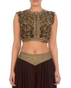 Indian Tops, Sharara Pants, Curated Outfit, Chocolate Brown Color, Add Sleeves, Lehenga Choli Online, Chocolate Brown Colour, Indian Couture, Boutique Dress Designs