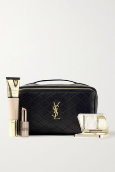 SAINT LAURENT's 'Gaby' cosmetics case not only looks chic, but is also highly practical. Made from quilted leather punctuated with the signature logo plaque, it has a slanted zipper that opens to reveal a satin-lined interior with two equally sized compartments and a couple of zipped pockets for securing small items.   Please note, beauty products are not included Luxury Leather Cosmetic Bag, Ysl Cosmetics, Fake Makeup, Black Cosmetics, Dior Jewelry, Chevron Quilt, Beauty Case, Leather Card Case, Luxury Makeup