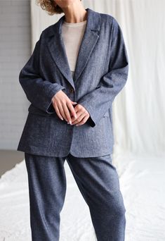 Made from the highest quality and very limited quantity linen and wool fabric composition. Comfortable fit, elegant, and feminine look. Perfect for everyday or special occasions.

• Handmade in our studio
• Oversized silhouette
• Notch lapels, two buttons placket
• Long wide sleeves
• Two pockets
• Lined
• Available from XXS to XXL size or can be made in a custom size Linen Tweed Jacket With Notch Lapel For Work, Single Breasted Linen Tweed Jacket For Spring, Spring Single Breasted Linen Tweed Jacket, Spring Linen Single Breasted Tweed Jacket, Oversized Linen Blazer For Fall, Fall Linen Tweed Jacket For Office, Fall Linen Tweed Office Jacket, Fall Office Linen Tweed Jacket, Linen Blazer For Workwear In Fall