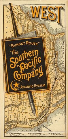 an old map with a pen on it and the words, sunset route southern pacific company atlantic system