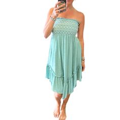 Thanks For Checking Out Our Fabulous Posh Closet!! All Of Our Items Are New With Tags! Never Worn Or Used <3 - Composition: 100% Rayon - Description: The Kind Of Easy And Flattering Dress You'll Be Reaching For All Season Long. This Adorable Piece Features A Stunning Dusty Teal Color And Beautiful Stitch Work, Offering Versatility As Both A Maxi Skirt And A Mini Dress. The Smocked Bodice And Waist Provide Excellent Stretch, While The Relaxed Fit Ensures Comfort. Made From 100% Rayon, It's A True Dusty Teal, Smocked Mini Dress, Aqua Blue Color, Stitch Work, Flattering Dress, Flattering Dresses, Teal Color, Teal Colors, Color Shades