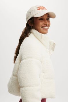 The Mother Puffer Cropped Sherpa JacketBody - The Mother Puffer Cropped Sherpa Jacket - Coconut MilkCotton On | Women | Clothing | JacketsCotton On | Women | Clothing | JacketsCotton On | Women | Clothing | Jackets Cream Puffer Jacket With Padded Collar For Fall, White Quilted Jacket For Cold Weather In Fall, Cozy Spring Outerwear For Outdoor, Cozy Spring Outdoor Outerwear, Cream Puffer Outerwear For Cold Weather, Cream Fleece-lined Outerwear For Spring, Cream Outerwear With Fleece Lining For Cold Weather, Cream Outerwear With Fleece Lining For Spring, Cream Puffer Outerwear For Winter