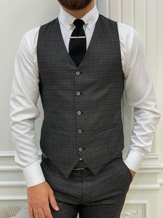 Bojoni Vince Gray Slim Fit Plaid Suit | BOJONI