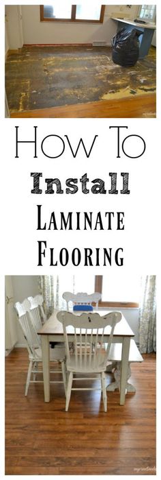 how to install laminate flooring in the living room and dining room with text overlay that reads, how to install laminate laminate flooring