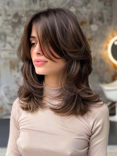 Trendy Shoulder Length Cuts with Curtain Bangs for All Face Shapes Aesthetic Haircuts With Curtain Bangs, Layered Mid Length Hair Curtain Bangs, Haïr Cut For Shoulder Length Hair, U Shape Haircut With Curtain Bangs, Curtain Bangs And Shoulder Length Hair, Shoulder Cut With Bangs, Curtain Bangs For Shoulder Length Hair, Layers Shoulder Length, Shoulder Length Brown Hair With Curtain Bangs