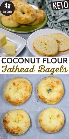 coconut flour bread bagels on a baking sheet and then baked in the oven with butter