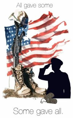 a soldier saluting an american flag with the words, all gave some