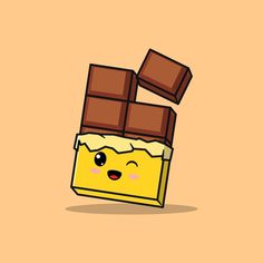 a cartoon character with chocolate bars on top of it's head, and eyes