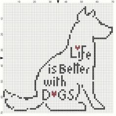 a cross stitch pattern with a dog on it's back and the words, life is