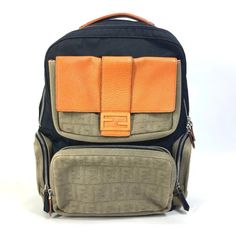 Outside:Scratches,Stain,Scrapes,Fading Of Color,Discoloration Inside:Minor Scratches,Scrapes,Light Stains There Is Fraying On The Strap. Name: Fendi Backpack Zucca Multi Bag Backpack Shape: Backpack Model No.: 7vz048 Color: Blackxorange X Khaki Material: Nylon / Canvas Approx Size: W12.6h16.1d4.1inch / W32cmh41cmd10.5cm The Base Is Used To Measure The Width. Listed Hand Measurements May Have A 1-2cm Difference. Gender: Men's Spec: [Outside] Zipper Pocket X 3,Magnet Type Pocket X 1 [Inside] Butto Fendi Backpack, Backpack Material, Fendi Bags, Black Backpack, Black Orange, Prada Bag, Dior Bag, Womens Backpack, Wallet Case