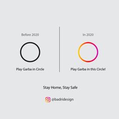 two different colored circles with the words stay home, stay safe before 2020 and play in circle