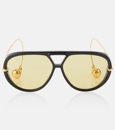 Drop Aviator Sunglasses in Yellow - Bottega Veneta | Mytheresa Designer Aviator Sunglasses With Tinted Lenses, Modern Yellow Aviator Sunglasses With Mirrored Lenses, Luxury Glass Aviator Sunglasses With Tinted Lenses, Designer Tinted Aviator Sunglasses For Summer, Lens Filters, Gold Sunglasses, Drop In, Aviator Sunglasses, Color Names