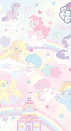 the wallpaper has many little ponys on it