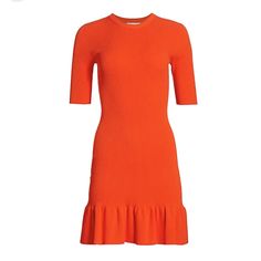 A.L.C. Orange Knit Fit & Flare Dress Size Xs , Brand New Orange Knit, Designer Mini Dresses, Flounce Dress, Long Sleeve Cocktail Dress, In Shock, Scalloped Dress, Bodycon Dress With Sleeves, Silk Floral Dress, Flounced Dress