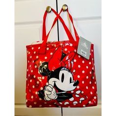 Disney Girls’ Vinyl Swim Bag Featuring Minnie Mouse Approximate Size: 14’ Width At Top And 12’ At Bottom. Height Is About 12’ And Depth 3’. Bright Red With White Polka Dots. Vinyl Material Is Perfect For Carrying Wet Clothes Or Shoes. New Condition However Slight Creasing And Corner Wear Due To Being Stored Folded. Disney Princess Backpack, Swim Bag, Sequin Backpack, Purple Backpack, Minnie Mouse Pink, Plush Backpack, Dance Bag, Wet Clothes