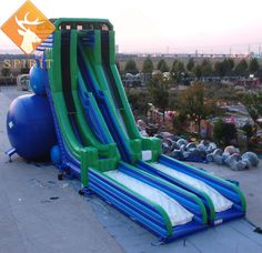 an inflatable water slide on the ground