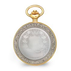 Since 1990, Charles-Hubert Paris has established a large and loyal following by watch lovers across the globe. They are known for their exceptional quality standards, affordable pricing and unique designs. This Charles Hubert 2-tone crown, ribbon & shield skeleton pocket watch features a mechanical (hand-wind) movement and has a white dial color. The case is 47 x 47 mm in size and includes a limited lifetime warranty. Luxury Polished Pocket Watch For Anniversary, Luxury Anniversary Pocket Watch With Polished Finish, Silver Watch Accessories With Rotating Bezel For Formal Occasions, Luxury Engraved Pocket Watch For Anniversary, Collectible Gold Pocket Watch With Skeleton Dial, Engraved Medallion Pocket Watch For Anniversary, Formal Medallion Pocket Watch With Metal Dial, Formal Medallion-shaped Pocket Watch With Metal Dial, Skeleton Pocket Watch