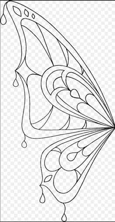 a black and white drawing of a butterfly with drops of water on it's wings