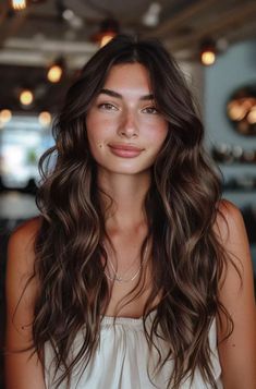 38 Divine Dark Brown Hair Balayage Hairstyles For Beautiful Dimensional Hair Long Dark Dimensional Hair, Brunette Low Lights Balayage, Ashy Dimensional Brunette, Dark Brown Hair Olive Skin, Dimensional Dark Brown Hair, Dimensional Brown Hair, Low Lights For Brown Hair, Dimensional Brown