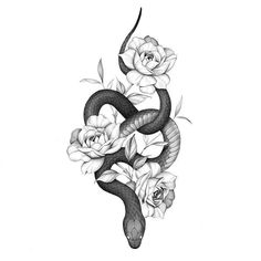 a snake and roses tattoo design