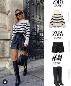 Zara Outfit 2024, Long Boots Outfit, Zara Leather Skirt, Leather Shorts Outfit, Short Cuir, Short Pollera, Leather Skirt Outfit, Boots Outfits, Miami Outfits