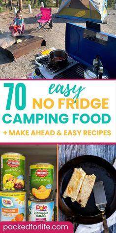 No cooler, no cooking camp meals! Also great for Road trip meals. Everything you need to eat well without a cooler or camp kitchen. Plus make ahead and easy camping recipes too. Canned foods for camping. Road trip food to pack. Foods For Camping, Road Trip Meals, Easy Camping Recipes, Camp Meals, Camping Food Make Ahead