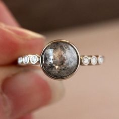 Rose Cut Salt and Pepper Gray Diamond Ring, 18k Palladium White Gold, Multi Stone Engagement Ring Grey Diamond Ring, Handmade Jewelry Ring, Natural Diamond Ring, Jewelry Picture, Grey Diamond, Silver Prices, Silver Plated Jewelry, Stone Engagement Rings, Salt And Pepper Diamond