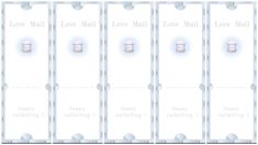 four white door hangers with the words love mail and two cups on them,