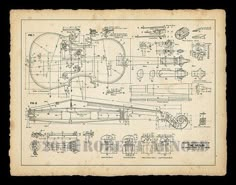 an old blueprint drawing of a motorcycle