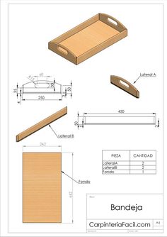 the plans for a wooden tray with handles