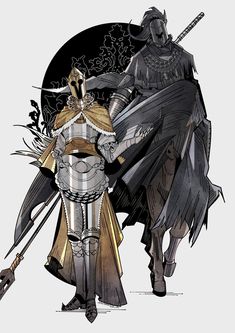 two knights in armor standing next to each other