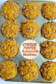 Streuseled Pumpkin Buttermilk Muffins Muffins With Buttermilk, Pumpkin Buttermilk, Homemade Pumpkin Muffins, Pig Recipes, Buttermilk Recipe, Healthy Pumpkin Dessert, Pumpkin Baking, Buttermilk Muffins, Potato Muffins