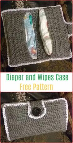 crocheted diaper and wipes case with free pattern on the front and back