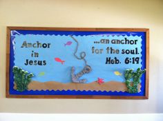 a bulletin board with an anchor for the soul and jesus in hebrew written on it