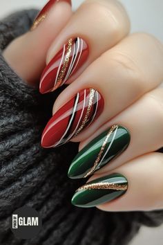 Get into the holiday spirit with these festive red and green Christmas nails! 🎄❤️💚 Whether you're going for a chic acrylic design or a fun and easy DIY look, these nail ideas will make your holidays merry and bright. From classic candy cane stripes to elegant holly designs, there's a style for everyone to rock this season. Show off your Christmas cheer with beautiful red and green nails that are perfect for all your holiday festivities! Striped Nail Art, Christmas Nail Designs Holiday, Green Christmas Nails, Festive Holiday Nails, Classy Nail Art Ideas, Christmas Nail Ideas, Nails Collection, Nail Art Stripes