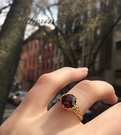 Birthstone Gold Ring, Vintage Ruby Ring Gold, Vintage Ring Designs, Garnet Engagement Ring Vintage, Gem Rings Stones, Ear Piercing Rings, Gothic Rings Engagement, Rubi Ring, Gem Stone Engagement Rings