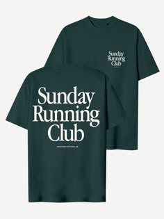 the sunday running club t - shirt in black with white lettering on it and an image of