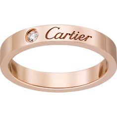 Cartier - C de Cartier wedding band - Ring Man Pink gold/Diamond - C de Cartier wedding band, width 3 mm, 18K pink gold, set with a brilliant-cut diamond of 0.03 carat. Wedding Band Width, Cartier Wedding Band, Cartier Band, Cartier Wedding Bands, Jewelry Reference, Ruby Wedding Band, Emerald Wedding Band, Colorful Gemstones, Gemstone Wedding