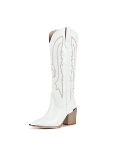 [SIZE] Heel height is  8cm/3.15"[MATERIAL] Women's knee-high cowboy boots wide calf feature durable rubber soles and soft insoles, providing ample support and comfort for the feet. The lining is breathable and soft, suitable for wearing in every season.[DESIGN] The fashionable knee high cowboy boots for women feature unique Western embroidery and pointed design, restoring the classic style of denim boots. Our cowboy boots for women with metal toe have added a metal design on the toe, perfectly b Cowgirl Boots For Girls, Tall Cowgirl Boots, High Cowboy Boots, Girls Cowgirl Boots, Knee High Cowboy Boots, White Cowgirl Boots, Cowboy Boots For Women, Western Embroidery, Boots Wide