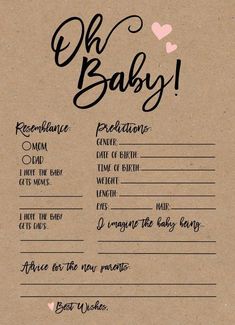 a baby shower game is shown on a piece of paper with the words oh baby