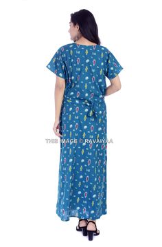 "This Beautiful Gown or can be called as Night Dress is made with super fine quality cotton Fabric. Usage - Gown, Maxi, Night Dress, Lingerie Cover Up , Sleepwear Fabric - 100% Cotton Color - Green Pattern - Ikat Size - Fit Up to 2XL Length - 55\" Inch (140 CM), Bust - 44\" Inch ( 112 Cm), Hip - 52\" Inch (132 CM) Sleeve - 7\" Inch ( 18 Cm), Shoulder - 5\" Inch ( 13 CM), Weight - 0.180 Kg * Gown has Drawstring on the Back side for Perfect Fit. * Gown has a Zipper on Front side for easy wear. * V Cotton V-neck Sleepwear For Pajama Party, Blue Cotton Sleepwear For Home, Blue Cotton Sleepwear, Green Cotton Sleepwear For Bedtime, Cotton V-neck Nightgown For Sleepover, Green Cotton Nightgown For Sleep, Cotton Full Length Sleepwear, Full Length Cotton Sleepwear, Cotton V-neck Nightgown For Bedtime