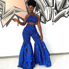 Beautiful ,stunning and lovely Outfits .. It is made with 100% Cotton African Wax. The top is smock and stretchy , likewise the pant. We accept customization. Feel free to start up Etsy conversation.. Long Skirt Crop Top, Wedding Dress Crop Top, Ankara Plus Size, Ankara Crop Top, African Pants, Ankara Styles For Women, Ankara Designs, African Print Dress Ankara, African Inspired Clothing