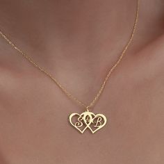 "Personalized  Heart Letter Necklace is made by hand in our workshop with care. All our jewelry is the most elegant choice for the Bridesmaids, friends, your loved ones and for yourself. Personalized  Heart Letter Necklace * Material: High Quality Solid 925 Sterling Silver. * Finish: Sterling Silver ∙ Gold ∙ Rose Gold. HOW TO ORDER ❓ * Select your necklace COLOR. * Choose necklace length from 14\" to 22\". The length option is the TOTAL chain length (including the charm). If you order an 18\" chain, the piece will come as CHAIN + CHARM = 18\".  * Simply you can upload photo via message on Etsy. * Finish your payment and complete your order. PRODUCTION TIME 🕒 All items made to order. Production starts within 12 hours and ships within 24 hours. P A C K A G I N G 📦  All of our jewelry arriv Personalized Double Heart Jewelry Gift, Handmade Double Heart Jewelry For Anniversary, Handmade Jewelry For Anniversary On Valentine's Day, Handmade Jewelry For Anniversary, Valentine's Day, Heart Pendant Necklace For Wedding And Mother's Day Gift, Double Heart Initials Necklaces For Anniversary Gift, Initials Double Heart Jewelry For Anniversary, Double Heart Initials Jewelry For Anniversary, Double Heart Initials Jewelry For Anniversary Gift