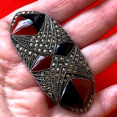 Judith Jack Jj Large Sterling Silver Marcasite Onyx Carnelian? Pin Brooch All Marcasites Are Present Marked Judith Jack Jewelry, Sterling Silver Marcasite, Pin Brooch, Brooch Pin, Brooches, Onyx, Women Jewelry, Pendant Necklace, Sterling Silver