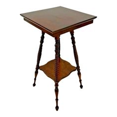 a small wooden table with two legs on one side and an end table on the other