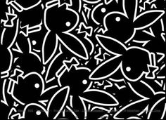 an abstract black and white pattern with flowers