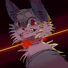 a drawing of a cat with red eyes and an orange line in the middle of it